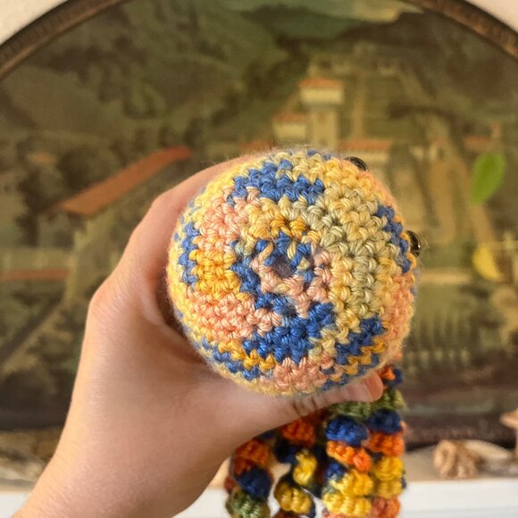 Squiggly Bouncy Coils Crochet Rainbow Jellyfish Plush - Picture 2 of 4